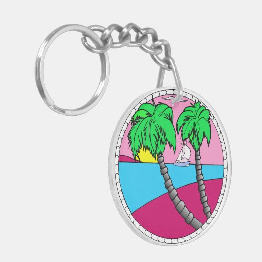 Tropical Sunset Paradise Acrylic Keychain Schlüsselanhänger (Vorderseite links)