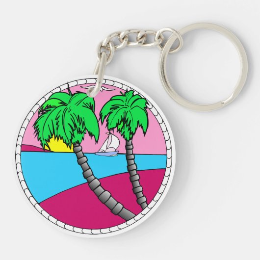 Tropical Sunset Paradise Acrylic Keychain Schlüsselanhänger (Rückseite)