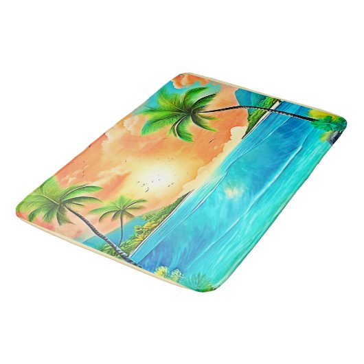 Tropical Sunset Paradise Beach View Badematte (Schrägansicht)