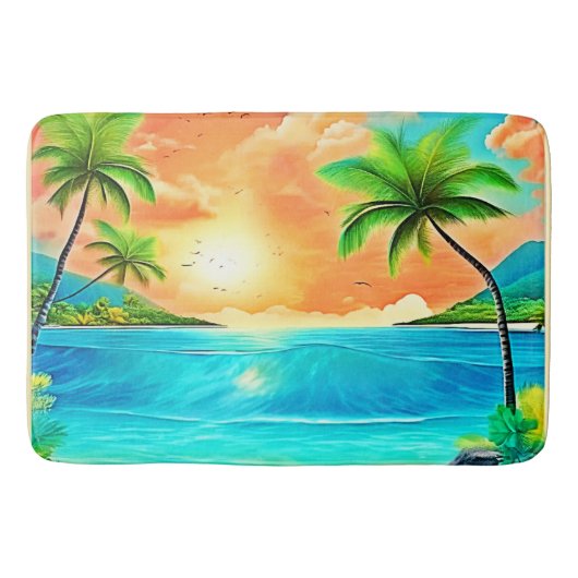 Tropical Sunset Paradise Beach View Badematte (Vorderseite)