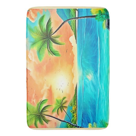 Tropical Sunset Paradise Beach View Badematte (Vorderseite Vertikal)