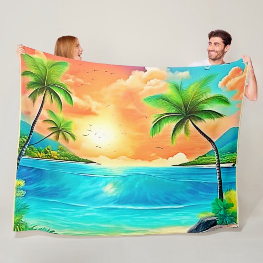 Tropical Sunset Paradise Beach View Fleecedecke (Beispiel)
