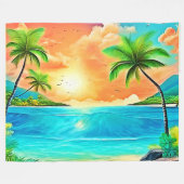 Tropical Sunset Paradise Beach View Fleecedecke (Vorderseite (Horizontal))