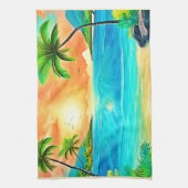 Tropical Sunset Paradise Beach View Geschirrtuch (Vertikal)