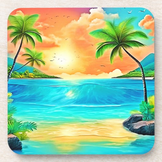 Tropical Sunset Paradise Beach View Getränkeuntersetzer (Vorderseite)