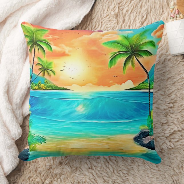 Tropical Sunset Paradise Beach View Kissen (Decke)
