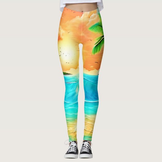 Tropical Sunset Paradise Beach View Leggings (Vorderseite)