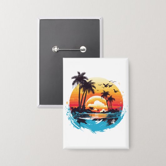 Tropical Sunset Paradise Button (Vorderseite/Rückseite)