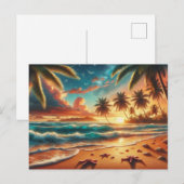 Tropical Sunset Paradise Malerei Postkarte (Vorne/Hinten)