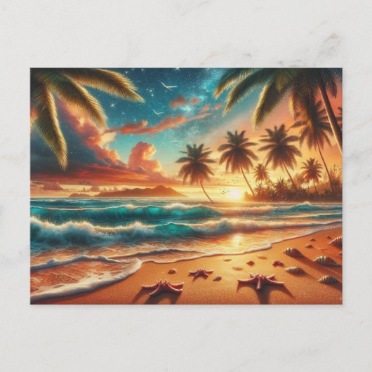 Tropical Sunset Paradise Malerei Postkarte (Vorderseite)