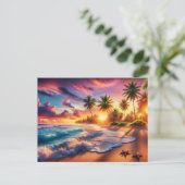 Tropical Sunset Paradise Malerei Postkarte (Stehend Vorderseite)
