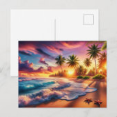 Tropical Sunset Paradise Malerei Postkarte (Vorne/Hinten)