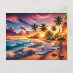 Tropical Sunset Paradise Malerei Postkarte