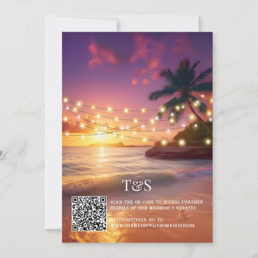 Tropical Sunset QR Code Beach Hochzeit Einladung (Rückseite)