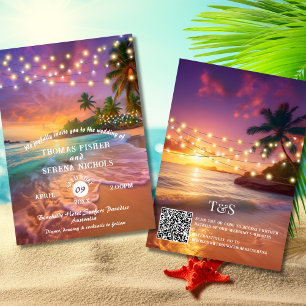 Tropical Sunset QR Code Beach Hochzeit Einladung