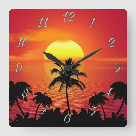 Tropical Sunset Quadratische Wanduhr (Vorderseite)