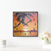 Tropical Sunset Quadratische Wanduhr (Zuhause)