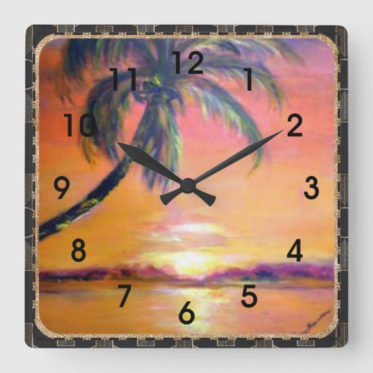 Tropical Sunset Quadratische Wanduhr (Vorderseite)