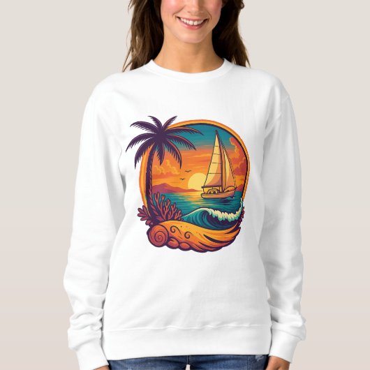 Tropical Sunset Sailing Abenteuer Damen Sweatshirt (Vorderseite)