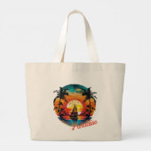 Tropical Sunset Sailing Beach Palms Jumbo Stoffbeutel (Rückseite)