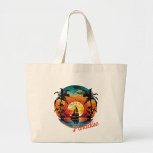 Tropical Sunset Sailing Beach Palms Jumbo Stoffbeutel