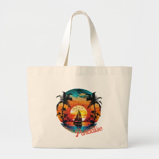 Tropical Sunset Sailing Beach Palms Jumbo Stoffbeutel (Vorne)