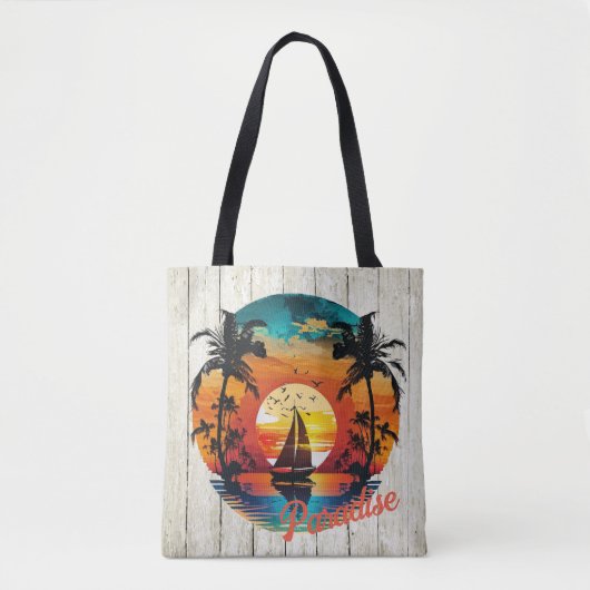 Tropical Sunset Sailing Beach Palms Tasche (Vorderseite)