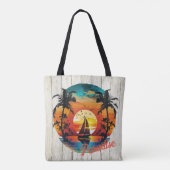 Tropical Sunset Sailing Beach Palms Tasche (Rückseite)