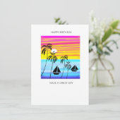 Tropical Sunset Sailing Birthday Card (Stehend Vorderseite)
