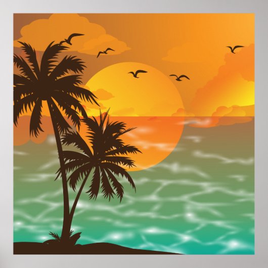 Tropical Sunset Schöne Landschaft Poster (Vorne)
