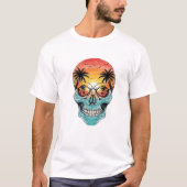 Tropical Sunset Skull | Beach Palm Tree Ocean Wave T-Shirt (Vorderseite)