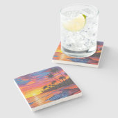 Tropical Sunset Stone Getränkuntersetzer Steinuntersetzer (Seitenansicht)