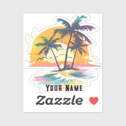 Tropical Sunset Vibes - Palmen Trees & Beach Desig Aufkleber (Blatt)