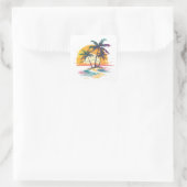 Tropical Sunset Vibes - Palmen Trees & Beach Desig Quadratischer Aufkleber (Tasche)