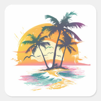 Tropical Sunset Vibes - Palmen Trees & Beach Desig Quadratischer Aufkleber