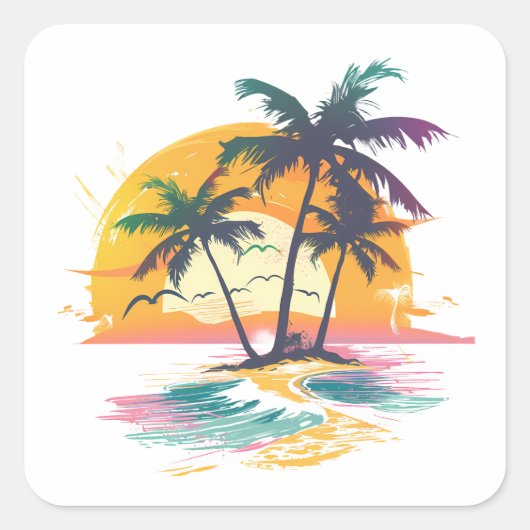 Tropical Sunset Vibes - Palmen Trees & Beach Desig Quadratischer Aufkleber (Vorderseite)