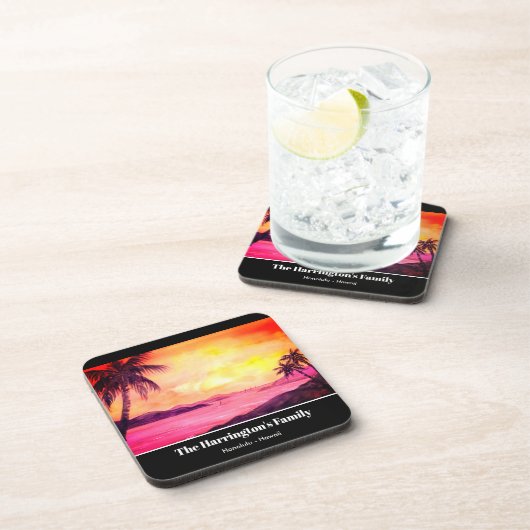 Tropical Sunset Water color, Farida Greenfield Getränkeuntersetzer (Rechte Seite)
