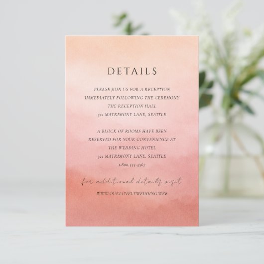 Tropical Sunset Watercolor Elegant Wedding Begleitkarte (Stehend Vorderseite)