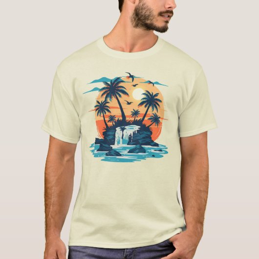 Tropical Sunset Waterfall Graphic T-Shirt (Vorderseite)