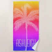 Tropical Sunset White Palm Personalisiert Strandtuch (Vorderseite)