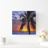 Tropical Sunset with Palm Tree Quadratische Wanduhr (Zuhause)