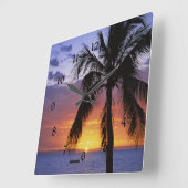 Tropical Sunset with Palm Tree Quadratische Wanduhr (Winkel)