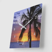 Tropical Sunset with Palm Tree Quadratische Wanduhr (Winkel)