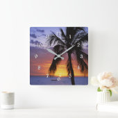 Tropical Sunset with Palm Tree Quadratische Wanduhr (Zuhause)