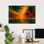 Tropical Sunset with Sailboats Poster (Heimbüro)