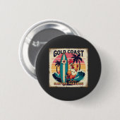 Tropical Surf Vibes - Retro Rooster & Waveboard T- Button (Vorne & Hinten)