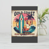 Tropical Surf Vibes - Retro Rooster & Waveboard T- Einladung (Stehend Vorderseite)