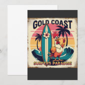 Tropical Surf Vibes - Retro Rooster & Waveboard T- Einladung (Vorne/Hinten)