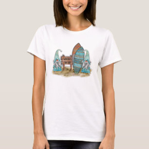 Tropical surfing Watercolor Beach Gnomes T-Shirt