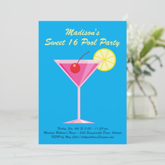 Tropical Sweet 16 Pool Party Einladung (Stehend Vorderseite)